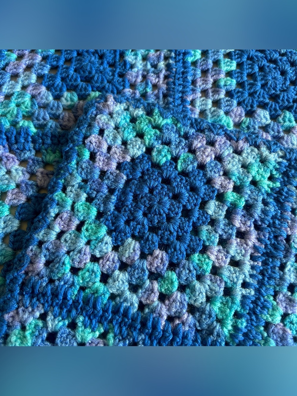 Vintage Crochet Throw Blanket Granny Square 44x58”